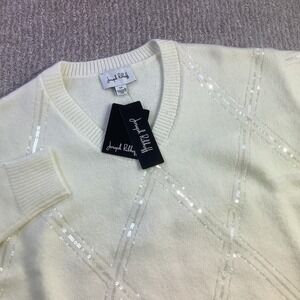 Joseph Ribkoff Womens Sequin V Neck Sweater Winter White Size S NWT